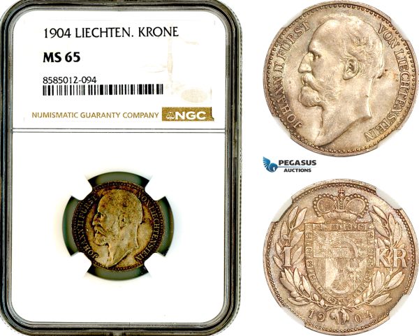 AL399, Liechtenstein, Johann, 1 Krone 1904, Vienna Mint, Silver, NGC MS65