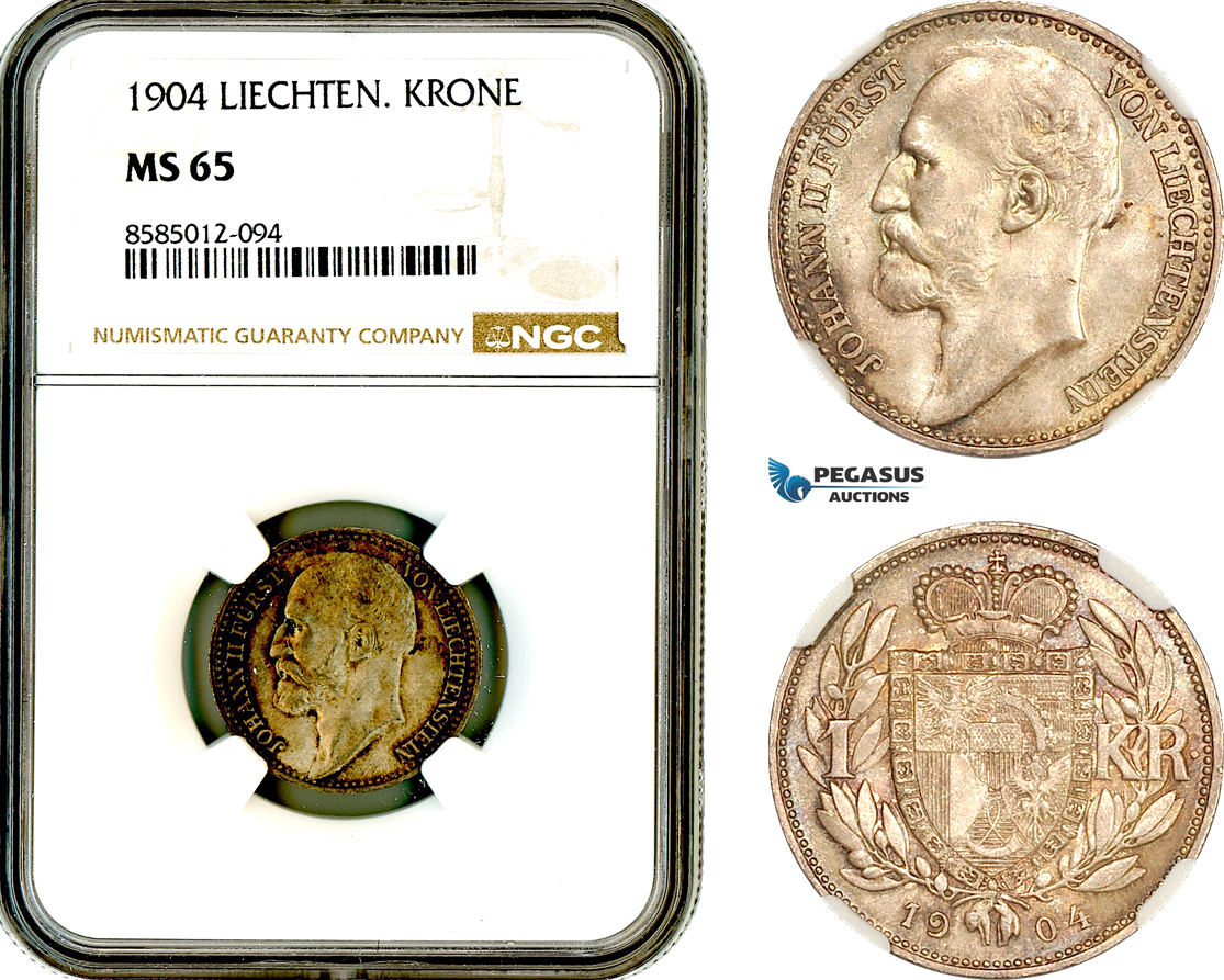 AL399, Liechtenstein, Johann, 1 Krone 1904, Vienna Mint, Silver, NGC MS65