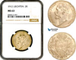 AL402, Liechtenstein, Johann, 2 Kronen 1912, Vienna Mint, Silver, NGC MS63