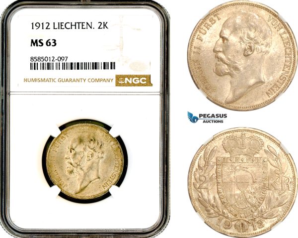 AL402, Liechtenstein, Johann, 2 Kronen 1912, Vienna Mint, Silver, NGC MS63