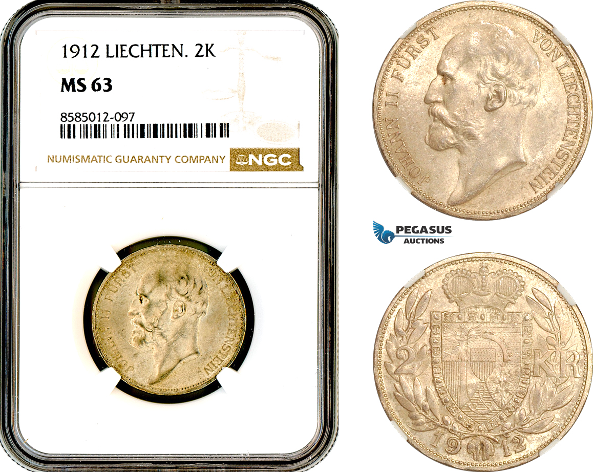 AL402, Liechtenstein, Johann, 2 Kronen 1912, Vienna Mint, Silver, NGC MS63