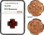 AL430, Switzerland, 2 Rappen 1910 B, Bern Mint, NGC MS64RB