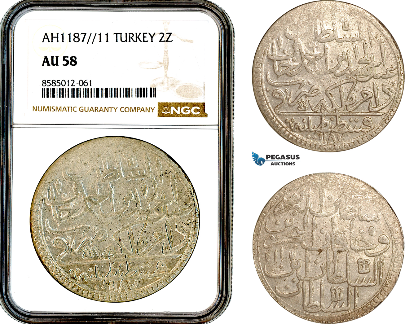 AL435, Turkey, Ottoman Empire, Abdülhamid I, 2 Zolota AH1187//11, Islambul Mint, Silver, NGC AU58