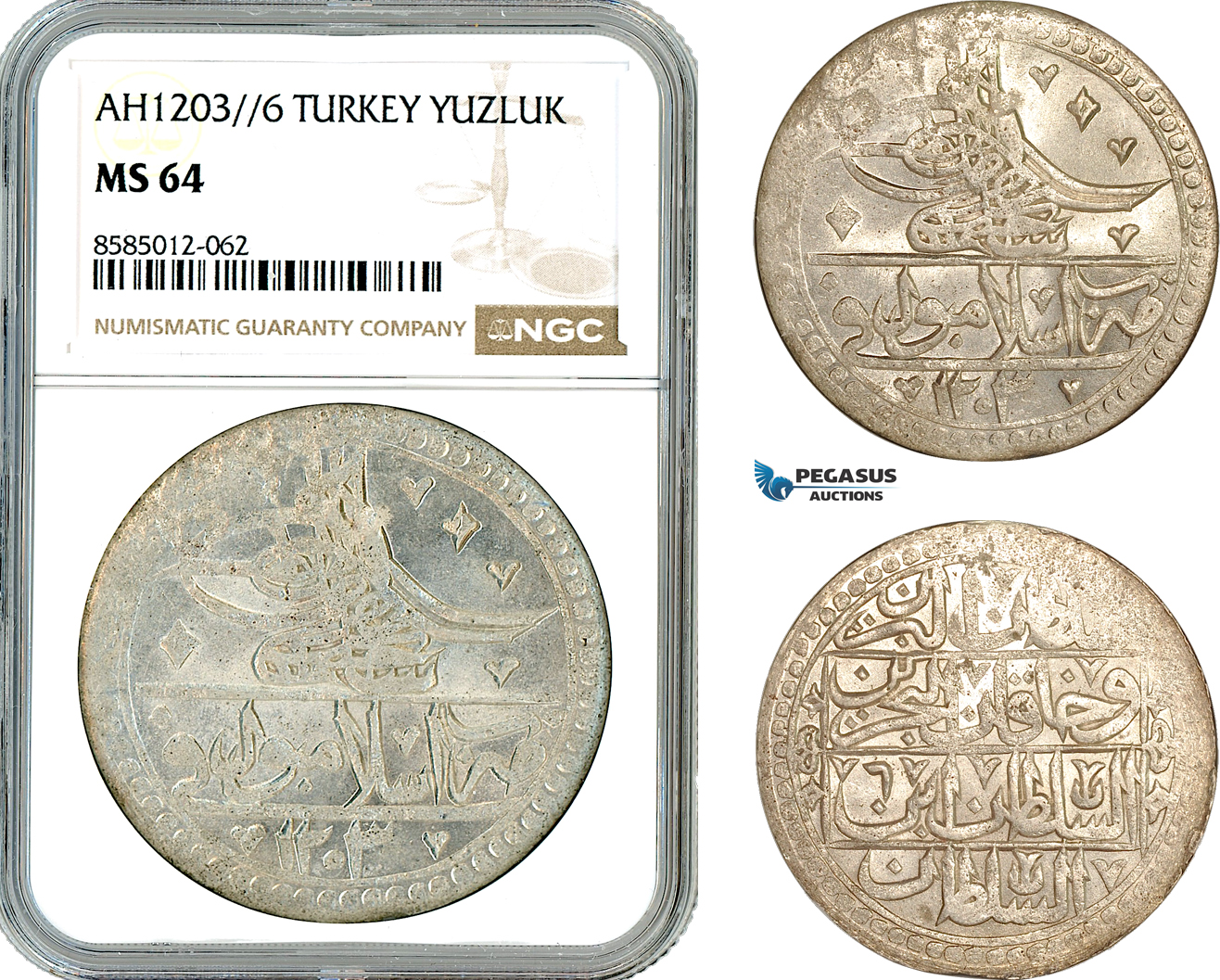 AL437, Turkey, Ottoman Empire, Selim III, Yuzluk AH1203//6, Islambul Mint, Silver, NGC MS64, Top Pop!