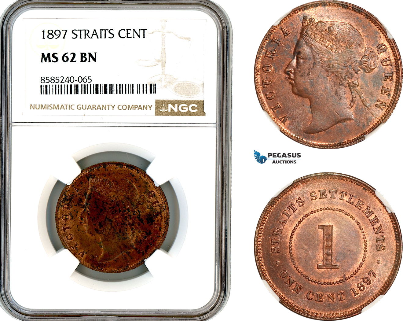 AL438, Straits Settlements, Victoria, 1 Cent 1897, London Mint, NGC MS62BN