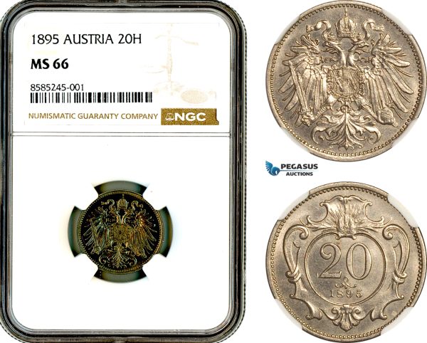 AL440, Austria, Franz Joseph, 20 Heller 1895, Vienna Mint, NGC MS66, Top Pop and single finest graded!