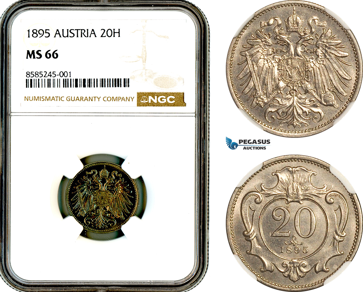 AL440, Austria, Franz Joseph, 20 Heller 1895, Vienna Mint, NGC MS66, Top Pop and single finest graded!