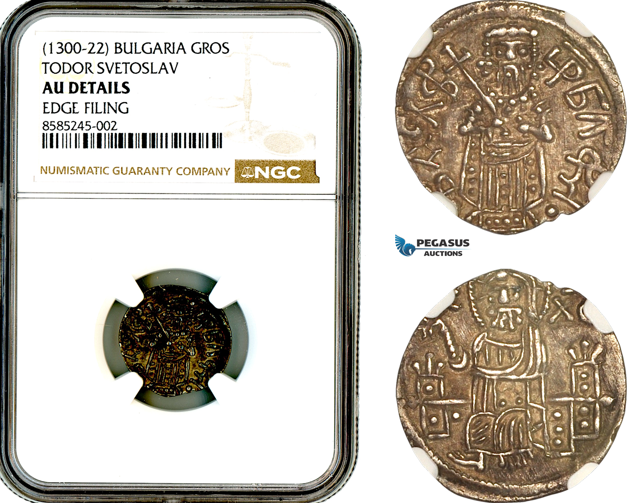 AL441, Bulgaria, Todor Svetoslav, Gros ND (1300-22) Silver, NGC AU Details, Rare!