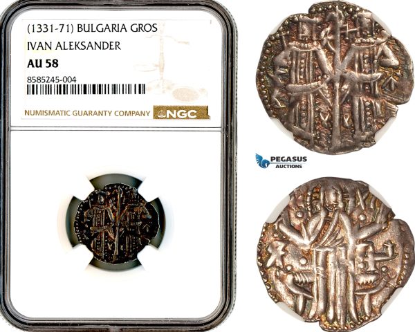 AL443, Bulgaria, Ivan Aleksander, Gros ND (1331-71) Silver, NGC AU58