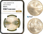 AL448, Germany, Weimar Republic, 5 Reichsmark 1930 A, Berlin Mint, Silver, "Graf Zeppelin", NGC MS63+