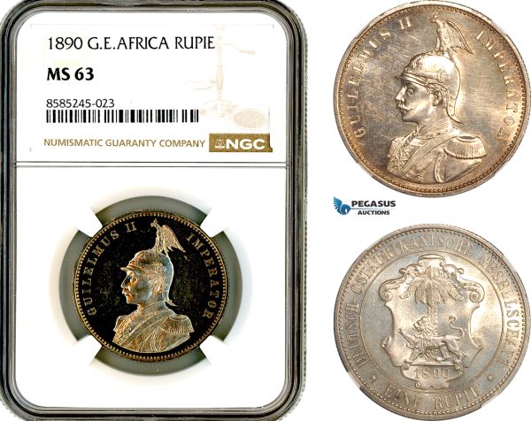 AL449, German East Africa (DOA), Wilhelm II, 1 Rupie 1890, Silver, NGC MS63