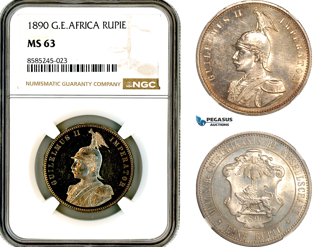 AL449, German East Africa (DOA), Wilhelm II, 1 Rupie 1890, Silver, NGC MS63