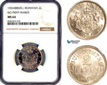 AL455, Romania, Ferdinand, 2 Lei 1924, Brussels Mint, NGC MS64