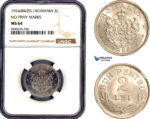 AL456, Romania, Ferdinand, 2 Lei 1924, Brussels Mint, NGC MS64