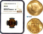 AL457, Romania, Mihai I, 5 Lei 1930 H, Heaton Mint, NGC MS64