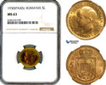 AL459, Romania, Mihai I, 5 Lei 1930, Paris Mint, NGC MS63