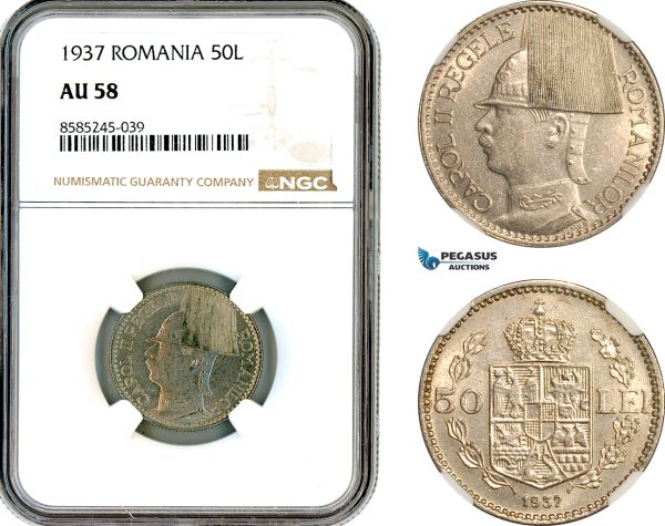 AL460, Romania, Carol II, 50 Lei 1937, Bucharest Mint, NGC AU58