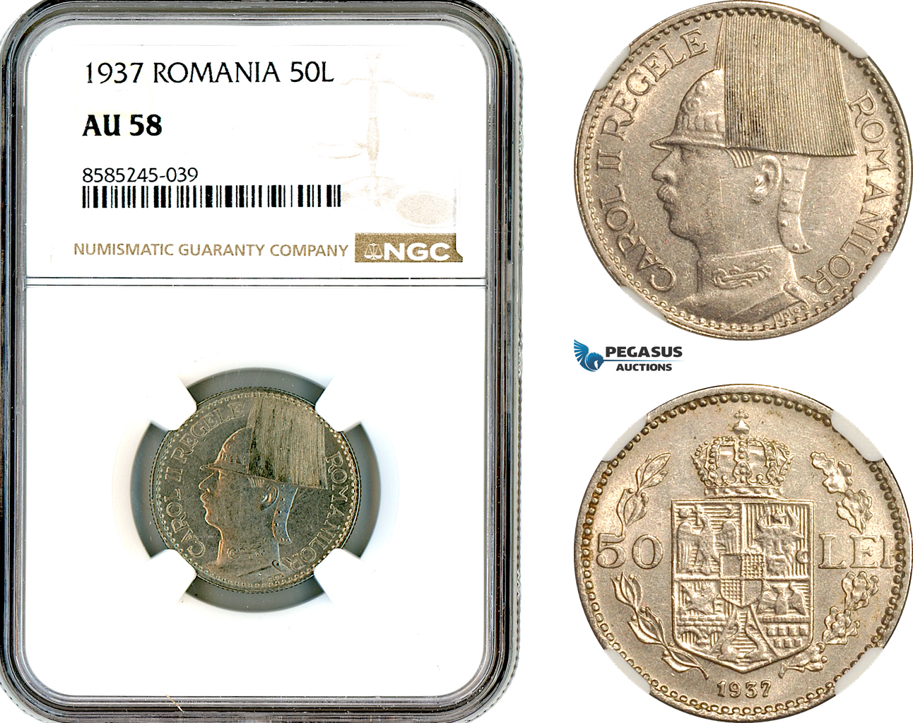 AL460, Romania, Carol II, 50 Lei 1937, Bucharest Mint, NGC AU58