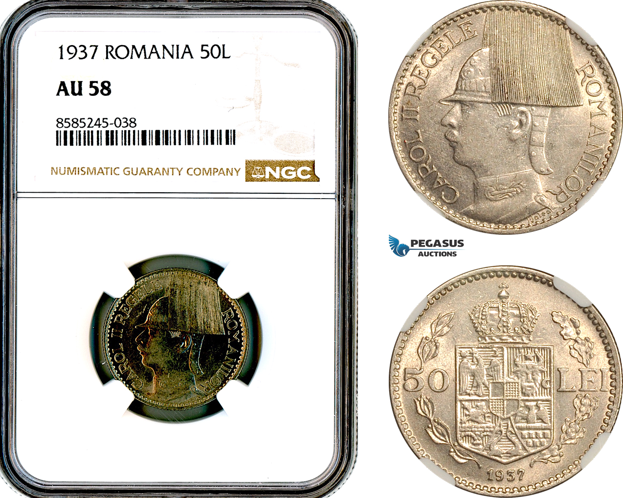 AL461, Romania, Carol II, 50 Lei 1937, Bucharest Mint, NGC AU58