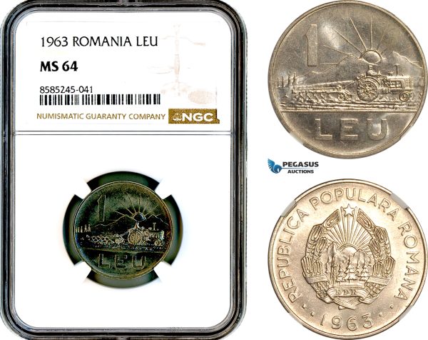 AL462, Romania, People's Republic, 1 Leu 1963, Bucharest Mint, NGC MS64