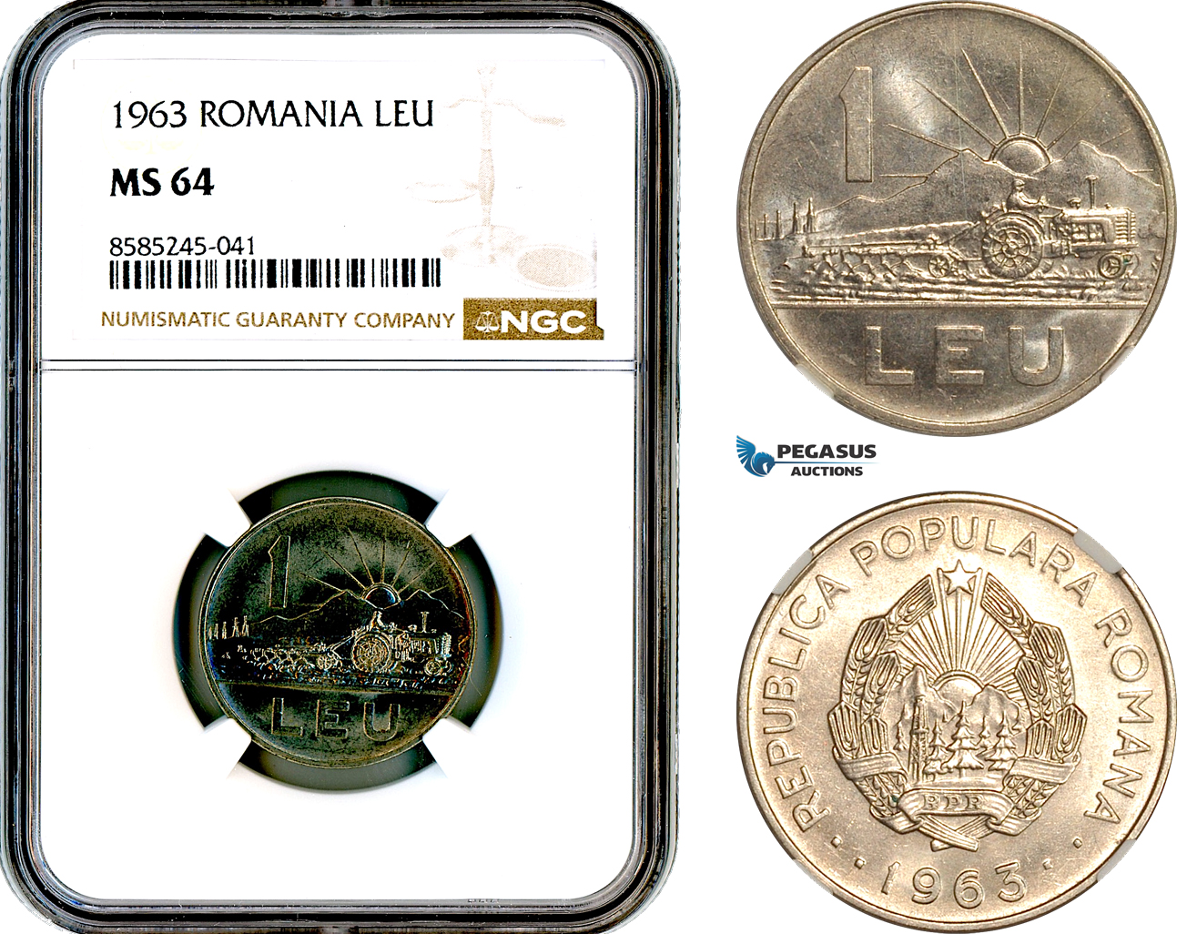 AL462, Romania, People's Republic, 1 Leu 1963, Bucharest Mint, NGC MS64