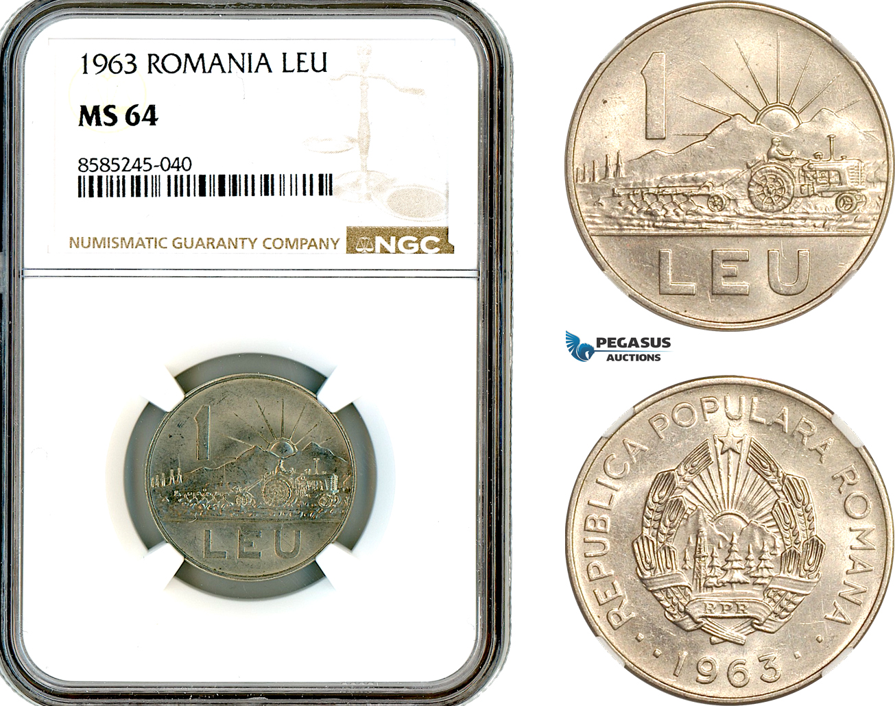 AL463, Romania, People's Republic, 1 Leu 1963, Bucharest Mint, NGC MS64