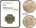 AL464, Romania, People's Republic, 1 Leu 1963, Bucharest Mint, NGC MS64