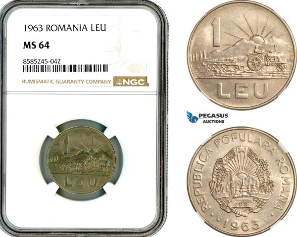 AL464, Romania, People's Republic, 1 Leu 1963, Bucharest Mint, NGC MS64