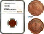 AL466, Straits Settlements, Edward VII, 1/4 Cent 1905, Calcutta Mint, NGC MS61BN