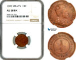 AL467, Straits Settlements, Edward VII, 1/4 Cent 1905, Calcutta Mint, NGC AU58BN