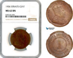 AL468, Straits Settlements, Edward VII, 1 Cent 1906, Calcutta Mint, NGC MS62BN, Rare!