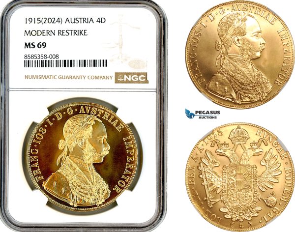 AL472, Austria, Franz Joseph, Restrike 4 Ducats 1915, Vienna Mint, Gold, NGC MS69