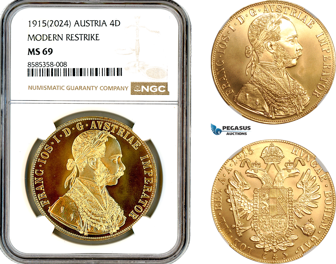 AL472, Austria, Franz Joseph, Restrike 4 Ducats 1915, Vienna Mint, Gold, NGC MS69