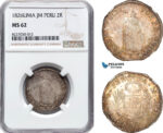 AL477, Peru, 2 Reales 1826 JM, Lima Mint, Silver, NGC MS62