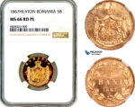 AL479, Romania, Carol I, 5 Bani 1867, Heaton Mint, NGC MS66RD PL