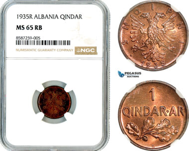 AL481, Albania, Zog I, 1 Qindar Ar 1935 R, Rome Mint, NGC MS65RB