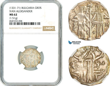 AL485, Bulgaria, Ivan Aleksander, Gros ND (1331-71) Silver, NGC MS62