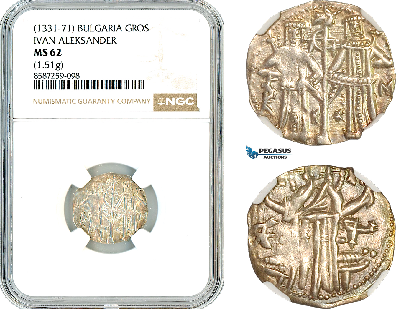 AL485, Bulgaria, Ivan Aleksander, Gros ND (1331-71) Silver, NGC MS62