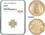 AL490, Danish West Indies, Frederick VI, 2 Skilling 1816, Silver, NGC MS62