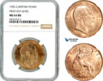 AL493, Great Britain, Edward VII, 1 Penny 1902, London Mint, High Sea Level, NGC MS64RB