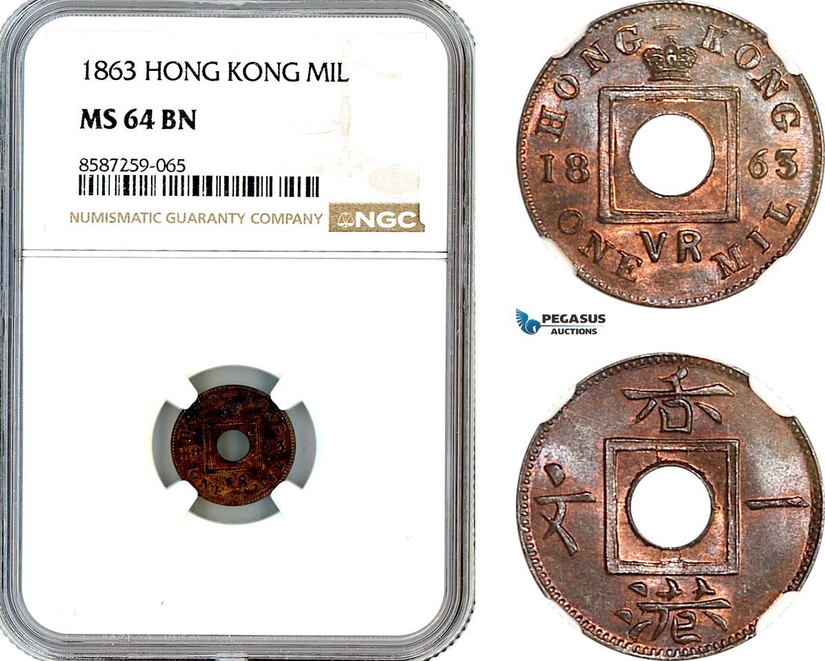 AL494, Hong Kong, Victoria, 1 Mil 1863, NGC MS64BN