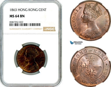 AL495, Hong Kong, Victoria, 1 Cent 1863, London Mint, NGC MS64BN