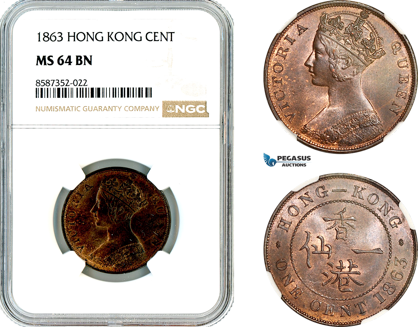 AL495, Hong Kong, Victoria, 1 Cent 1863, London Mint, NGC MS64BN