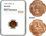 AL497, Latvia, 1 Santims 1928, NGC MS64BN