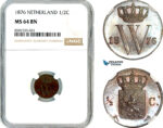 AL502, Netherlands, Willem III, 1/2 Cent 1876, Utrecht Mint, NGC MS64BN