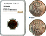 AL503, Netherlands, Willem III, 1 Cent 1870, Utrecht Mint, NGC MS64BN