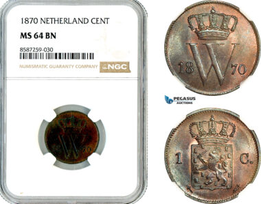 AL503, Netherlands, Willem III, 1 Cent 1870, Utrecht Mint, NGC MS64BN
