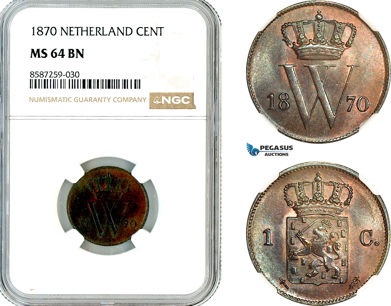 AL503, Netherlands, Willem III, 1 Cent 1870, Utrecht Mint, NGC MS64BN