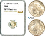 AL505, Netherlands, Willem III, 10 Cents 1879, Utrecht Mint, Silver, NGC MS64