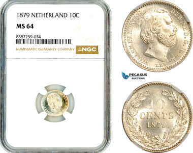 AL505, Netherlands, Willem III, 10 Cents 1879, Utrecht Mint, Silver, NGC MS64